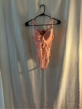 Sheer Lace Teddy Bodysuit - Pink